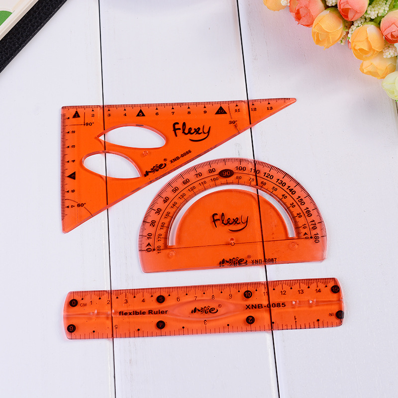 Creative PVC Transparent Set Square Protractor 15cm Ruler Multifunctional Three-Piece Suit Measuring Instrument Wholesale