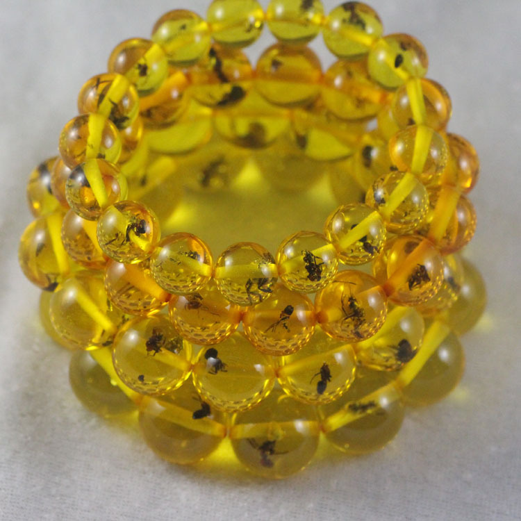 树脂合成琥珀蚂蚁手链 蚂蚁标本蜜蜡圆珠手串 百搭虫珀礼品手串