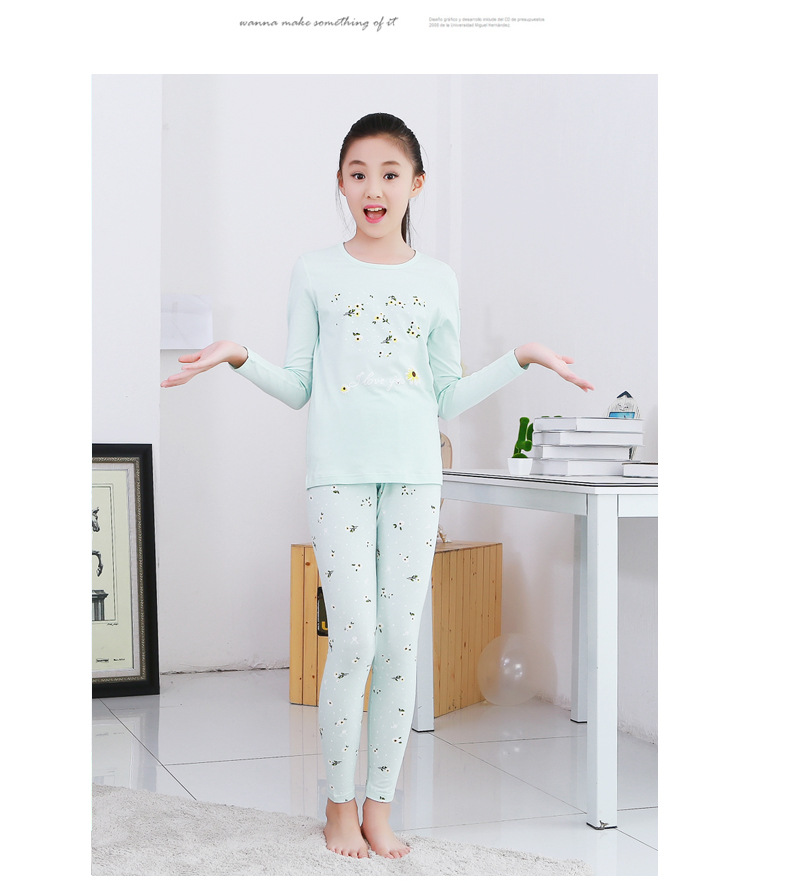 森之鼓童装棉质秋衣秋裤套装 中大女童内衣质莱卡秋冬款厂家直销