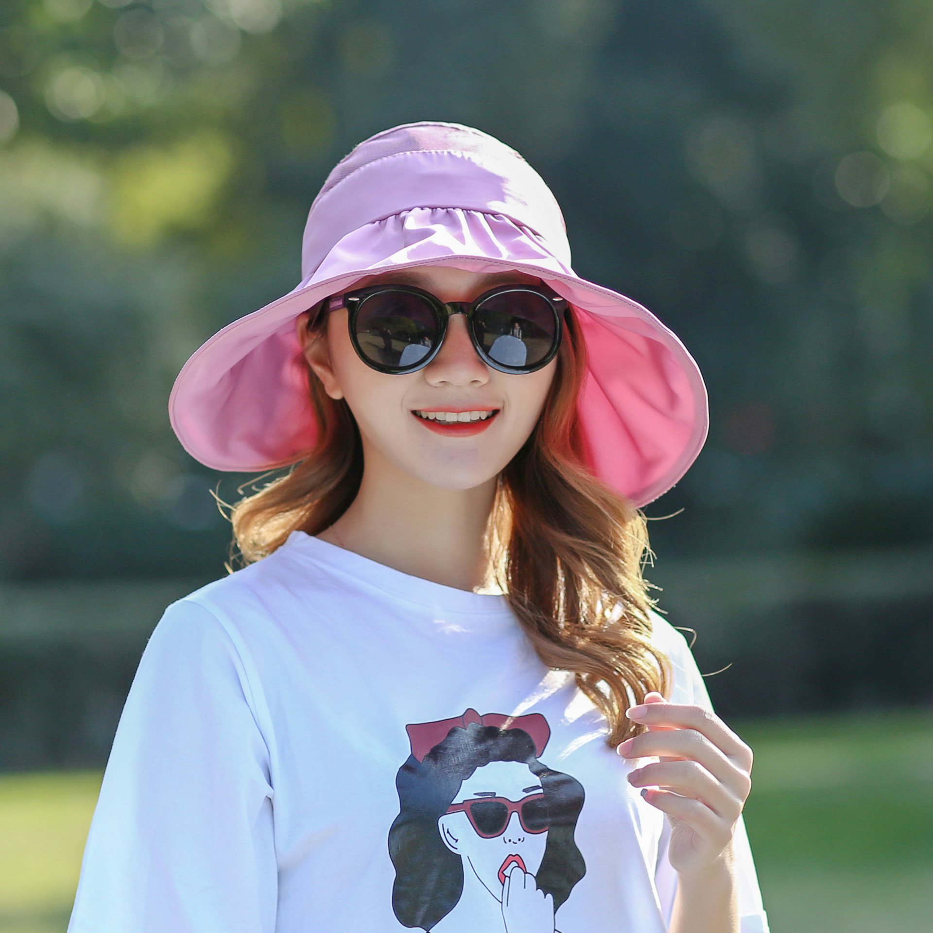 帽子女夏天韩版防晒遮阳帽休闲百搭户外出游大沿空顶可折叠太阳帽