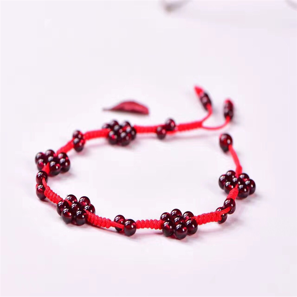 墨可爱水晶天然石榴石脚链纯手工编织七星阵款脚饰品晶体通透