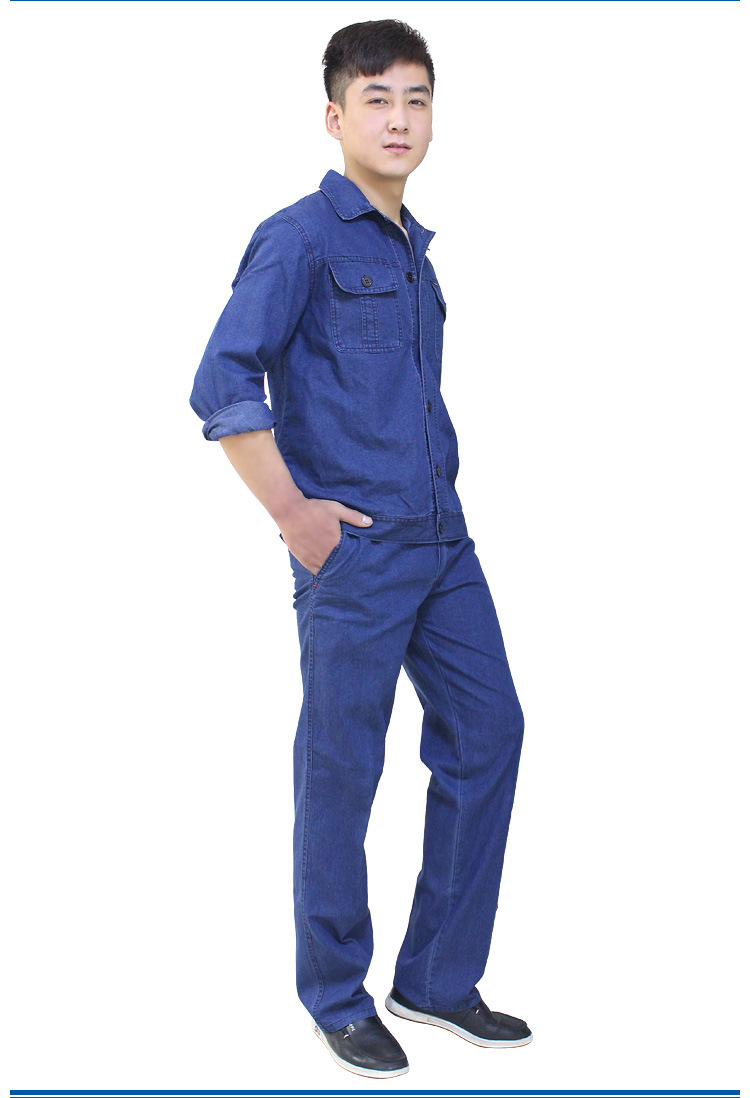 夏季薄款牛仔工作服套装男电焊劳保服 汽修车间 工服厂服定制批发
