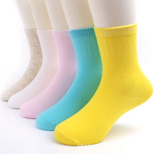 2017新款春秋薄棉七巧板精梳棉儿童袜子纯色款白色学生袜子7508
