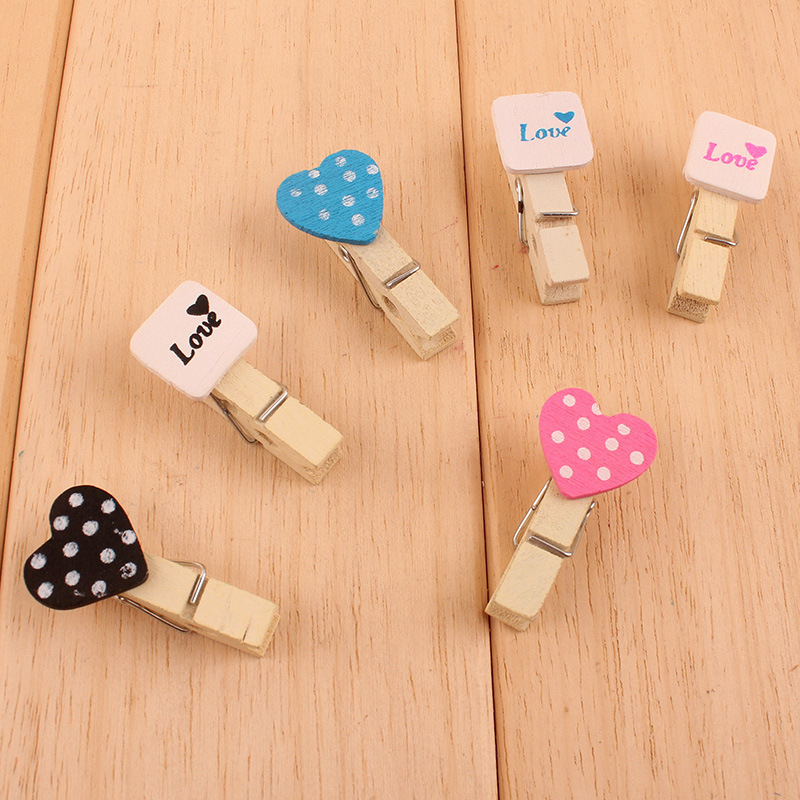 拍立得照片墙木夹子便签夹婚礼爱心带麻绳套装小夹子相片夹小木夹