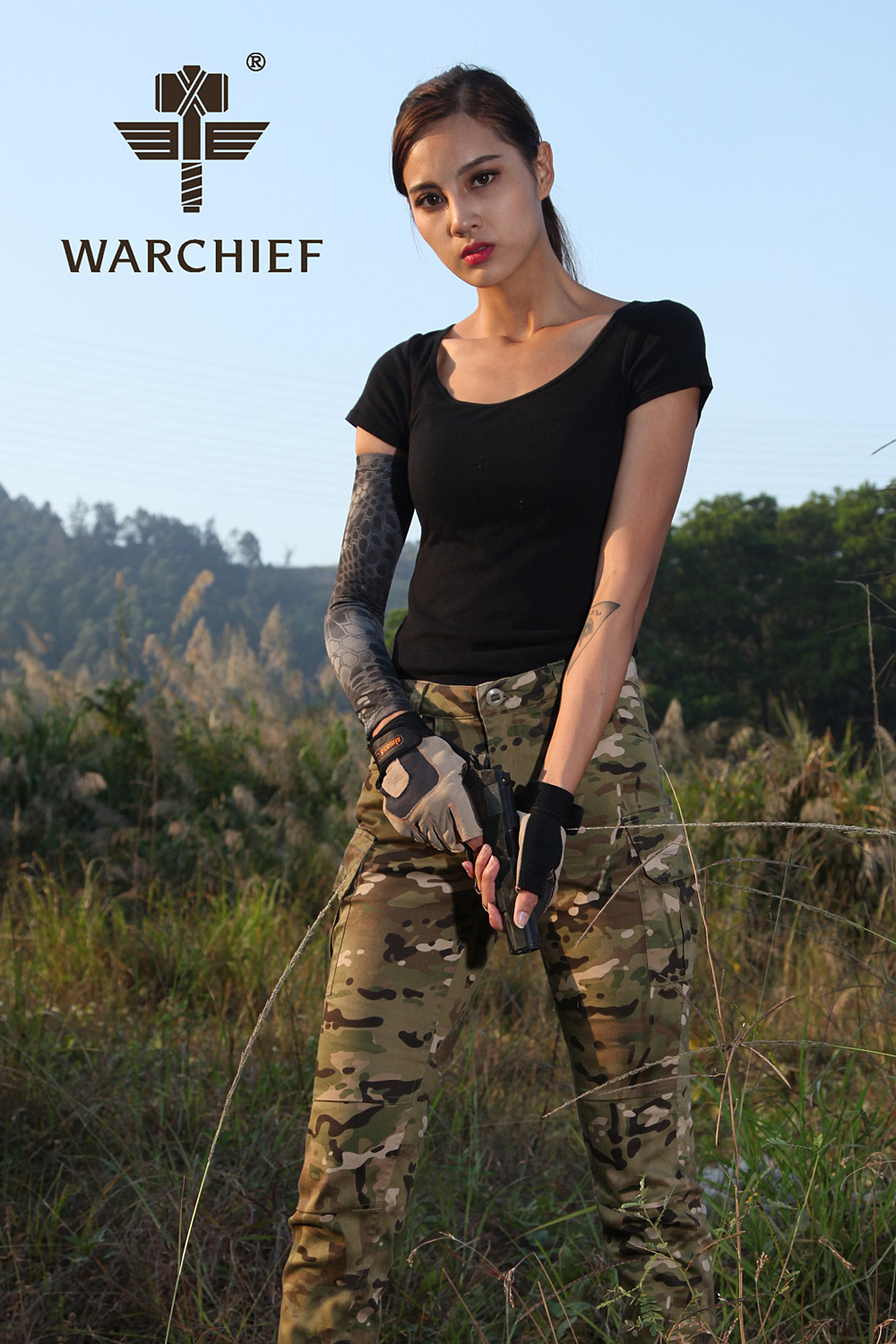 酋长魔蝎女款迷彩长裤 战术长裤弹力修身小脚裤 军迷户外休闲裤子