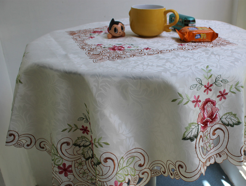 绣花桌布方桌盖布 床头柜防尘布 多用方巾茶几盖布 圆形桌布1056