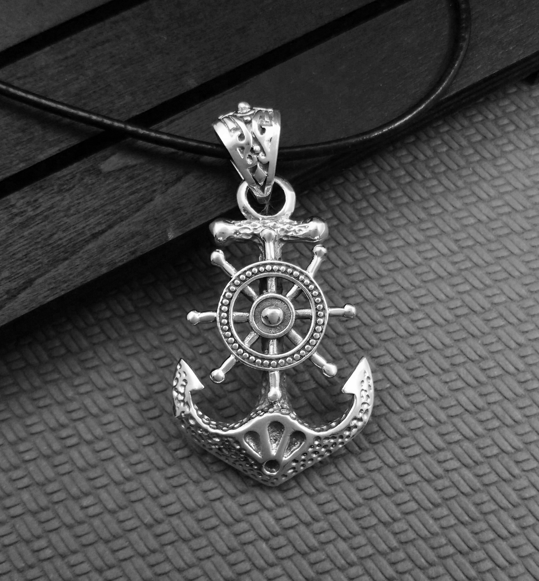 925纯银 复古泰银吊坠 船锚船舵吊坠 男女款个性 毛衣链挂坠