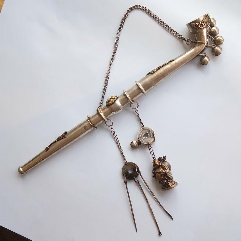 复古纯铜器烟斗带佛挂件旱烟袋黄铜人物挂饰烟具创意会销工艺品