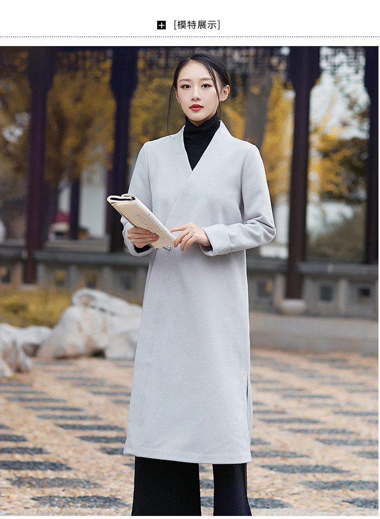 起念复古中国风斜襟禅修服长款羊绒大衣女居士服秋冬茶服f9212