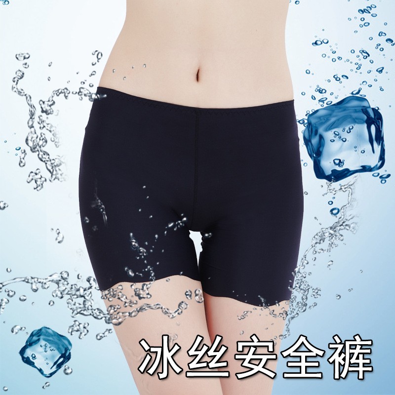women‘s ice silk leggings seamless boxer anti-wardrobe malfunction pants insurance underpants extra short shorts summer