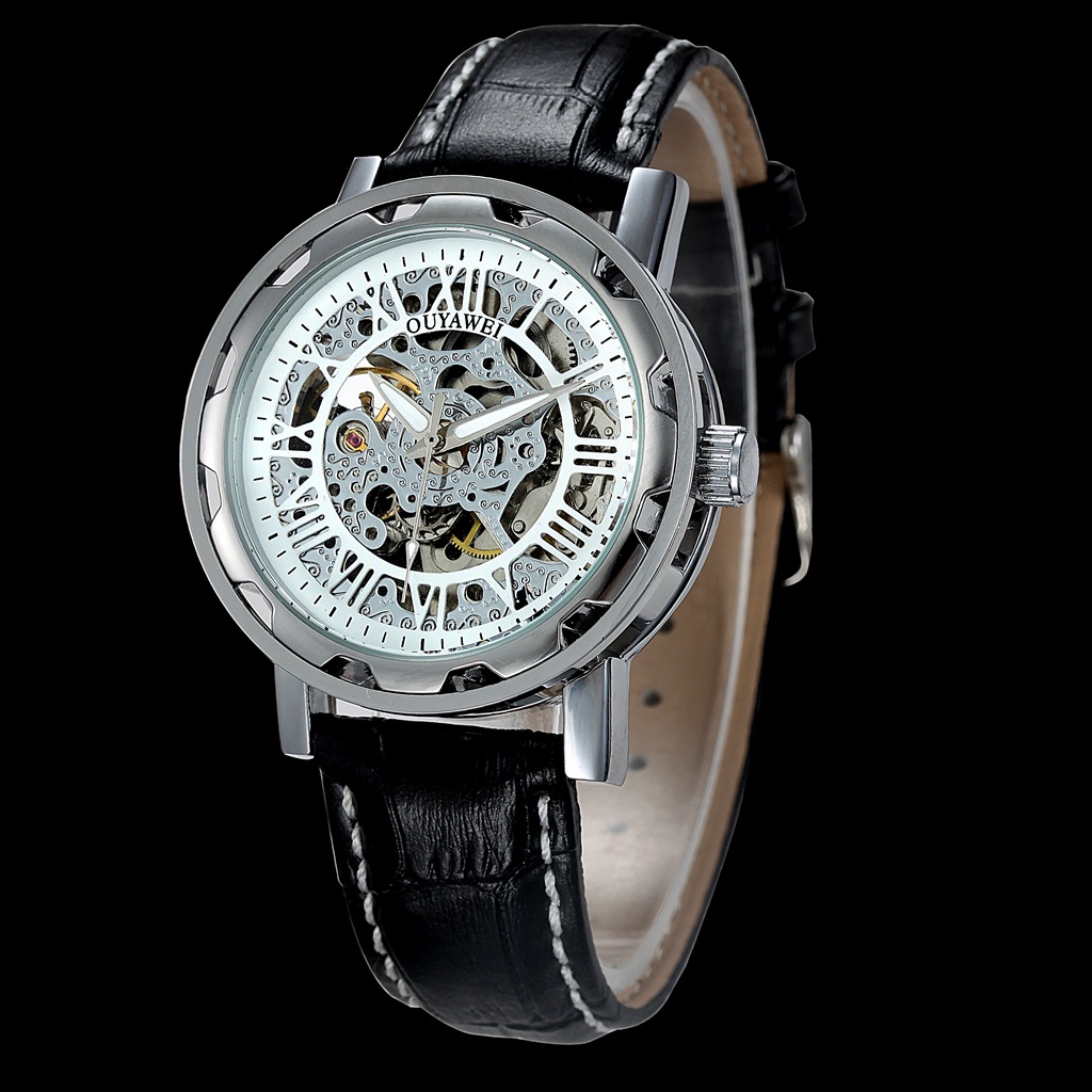 欧亚威陀飞轮银壳全自动男士机械表品牌真皮商务休闲时尚复古手表