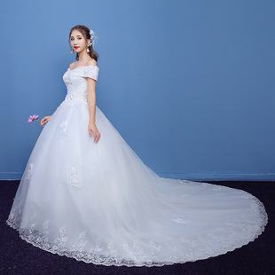 虎丘婚纱厂家批发价2017新款彩色蕾丝花朵影楼主题大拖尾婚纱td02