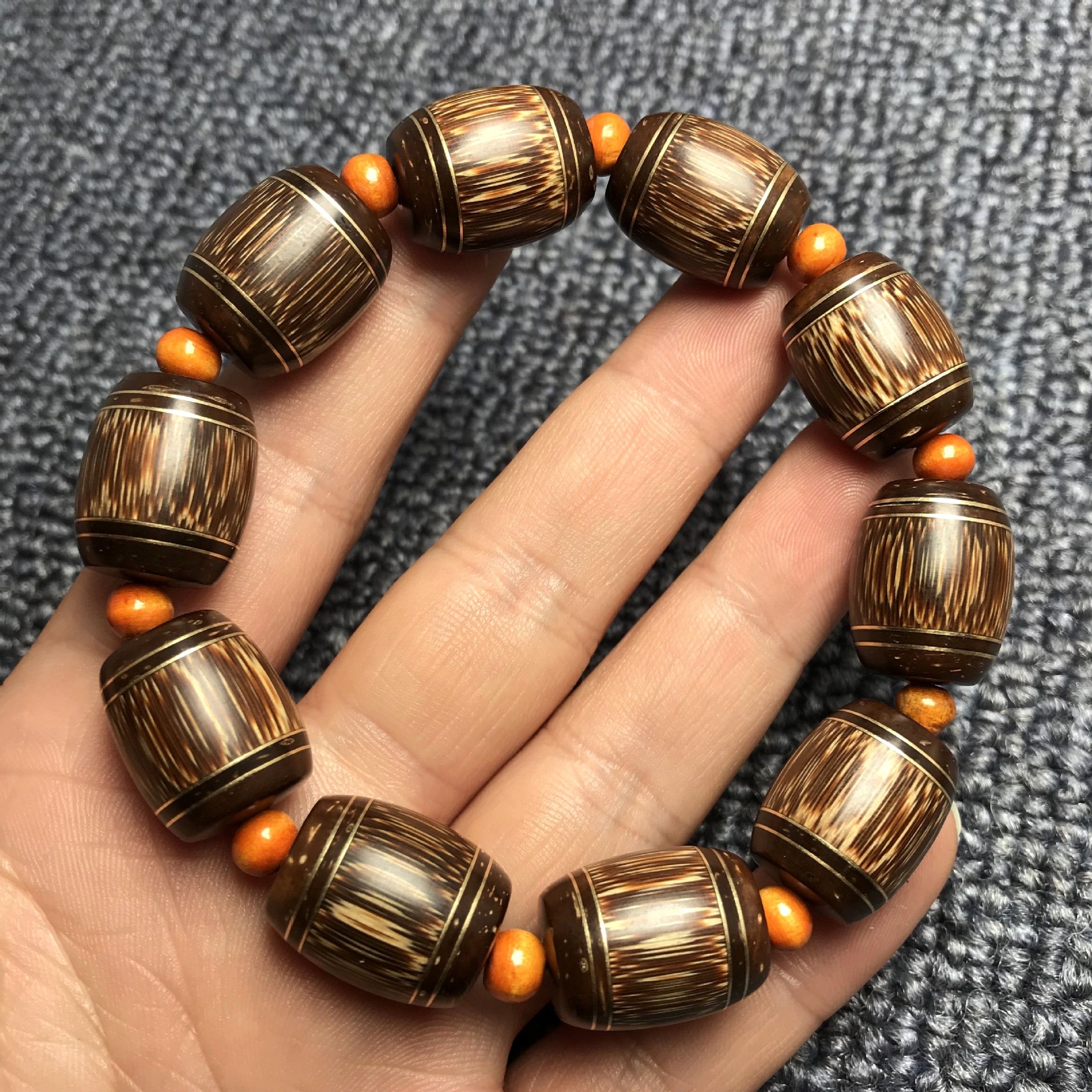 厂家批发精工金丝竹手串 金丝竹镶嵌椰壳桶珠男女款手链