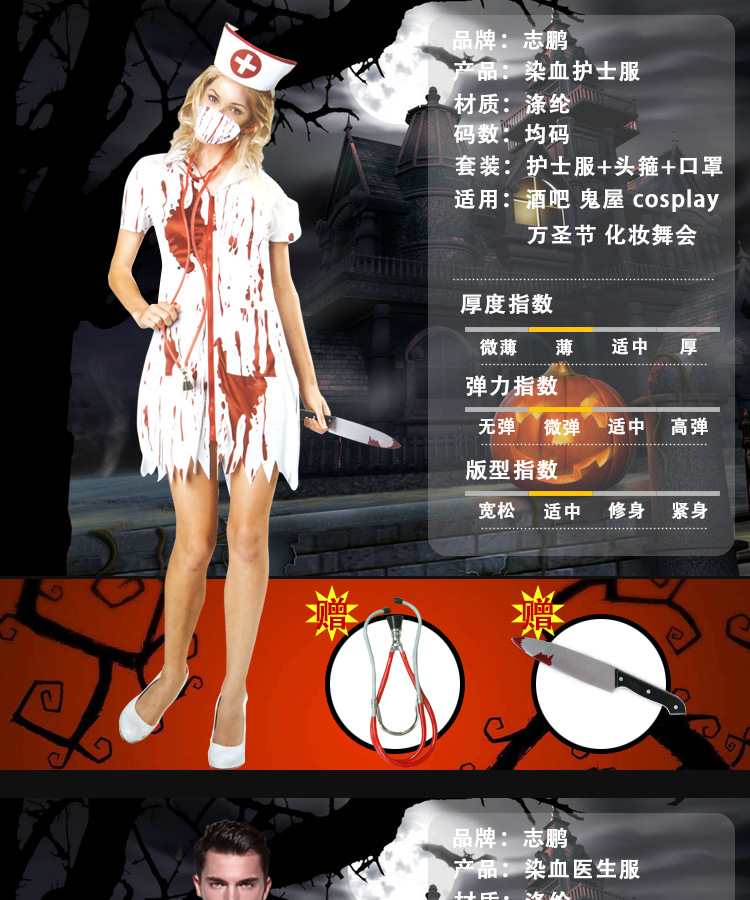 万圣节医生护士 成人服装cos恐怖演出服舞会染血服饰