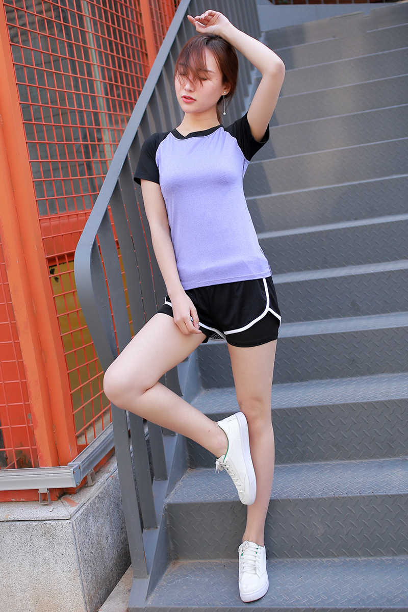 韩国健身房瑜伽服套装跑步紧身运动短裤假两件防走光安全速干夏女