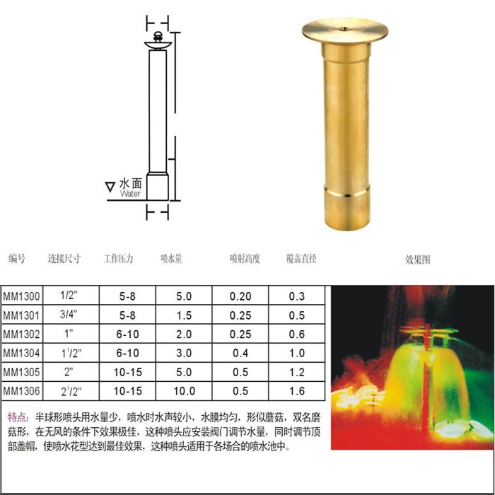 dn25蘑菇喷头 喷泉喷头 304不锈钢材质