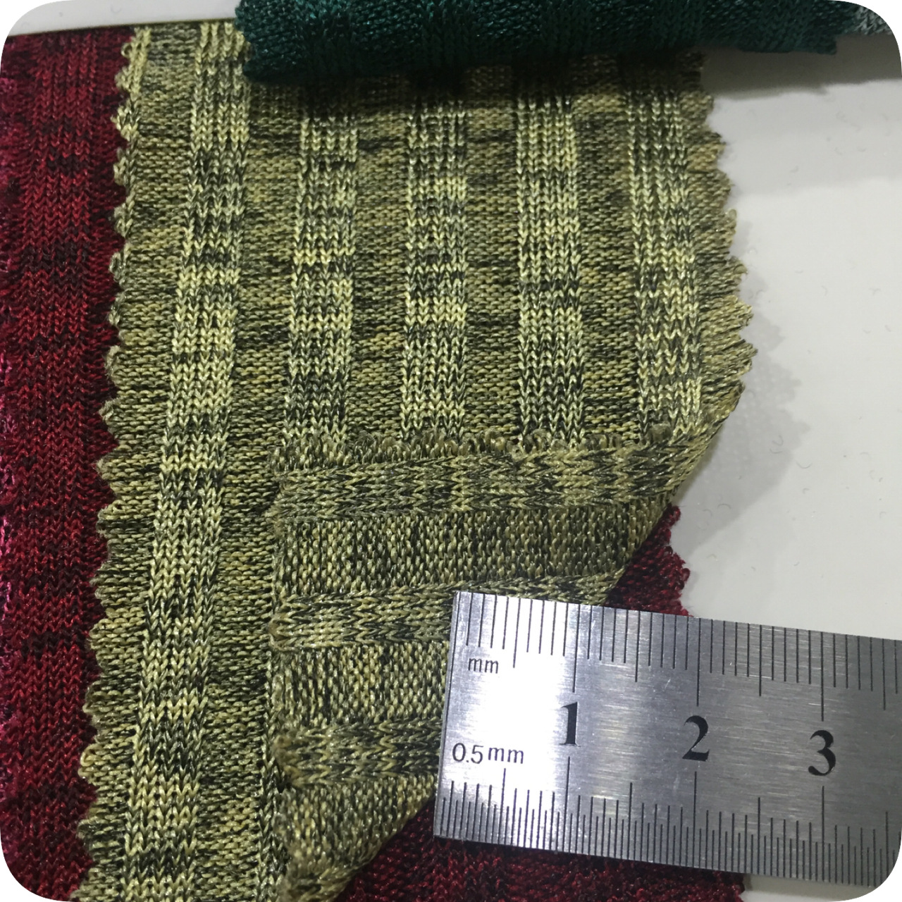 针织双色混纺坑条毛衬罗纹条纹 粗针提花面料毛线针织衬布料