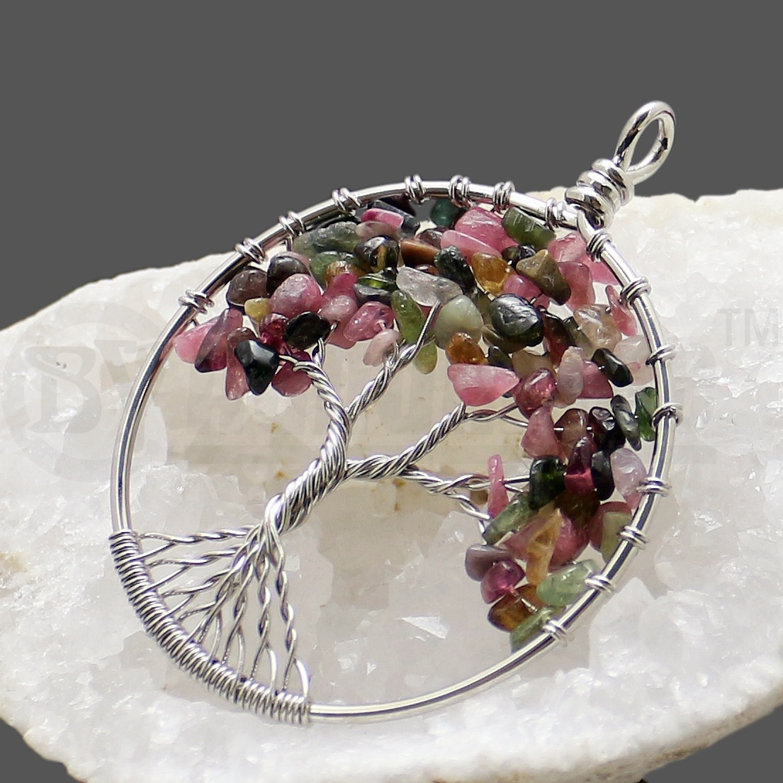 by handmade 天然水晶碎石手工绕线生命树吊坠 特色创意欧美饰品