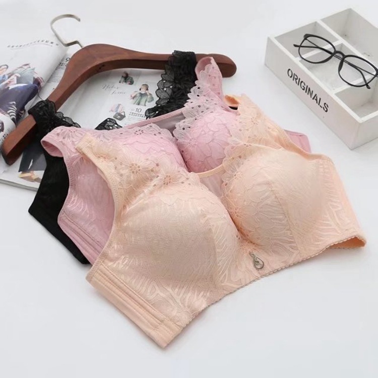 t56大码女士无钢圈文胸蕾丝拼接大罩杯内衣胖mm防走光胸罩1365