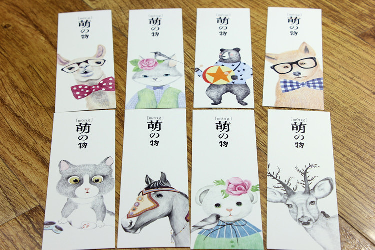 盒装纸质书签 手绘可爱动物萌物书签32张