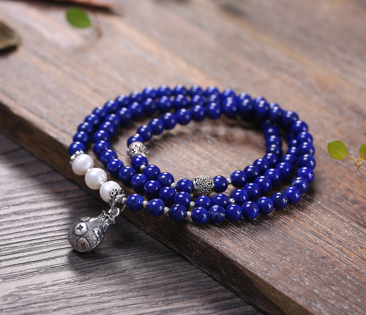 纯天然帝王青金石手链男女款108颗多圈三圈佛珠手串少金少白