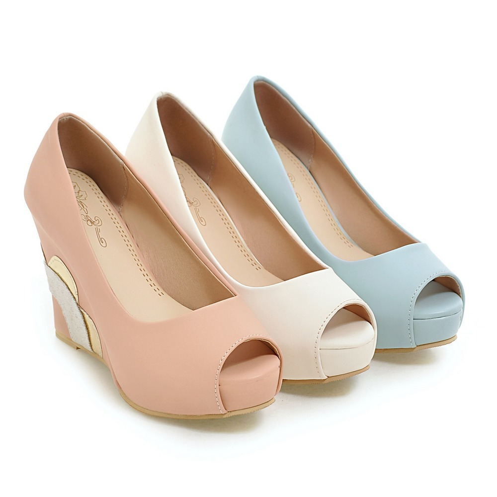 厂家直销 2016新款甜美坡跟鱼嘴鞋厚底内防水台超高跟浅口女单鞋