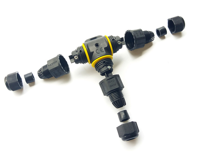 t型三芯防水接头ip68三通防水连接器户外一进二出电缆防水头跨境