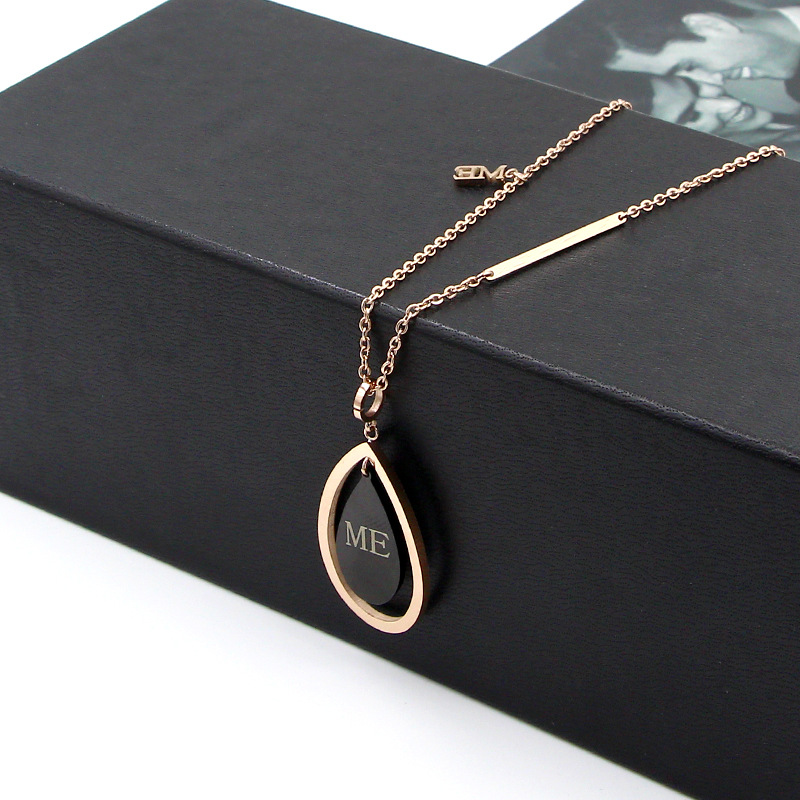 m1-101长款毛衣链日韩黑色me字母水滴彩金长款毛衣项链工厂价