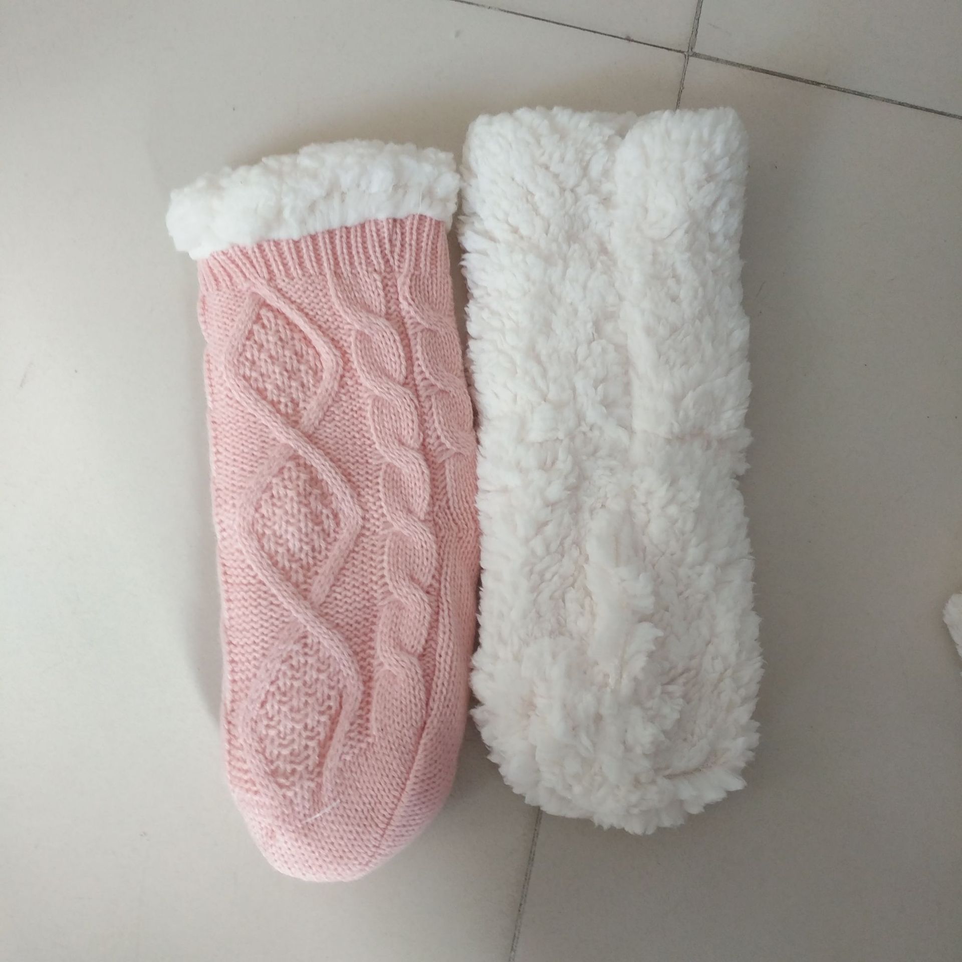外贸加绒地板袜 毛线袜防滑加厚冬季家居袜 儿童袜套 库存袜子