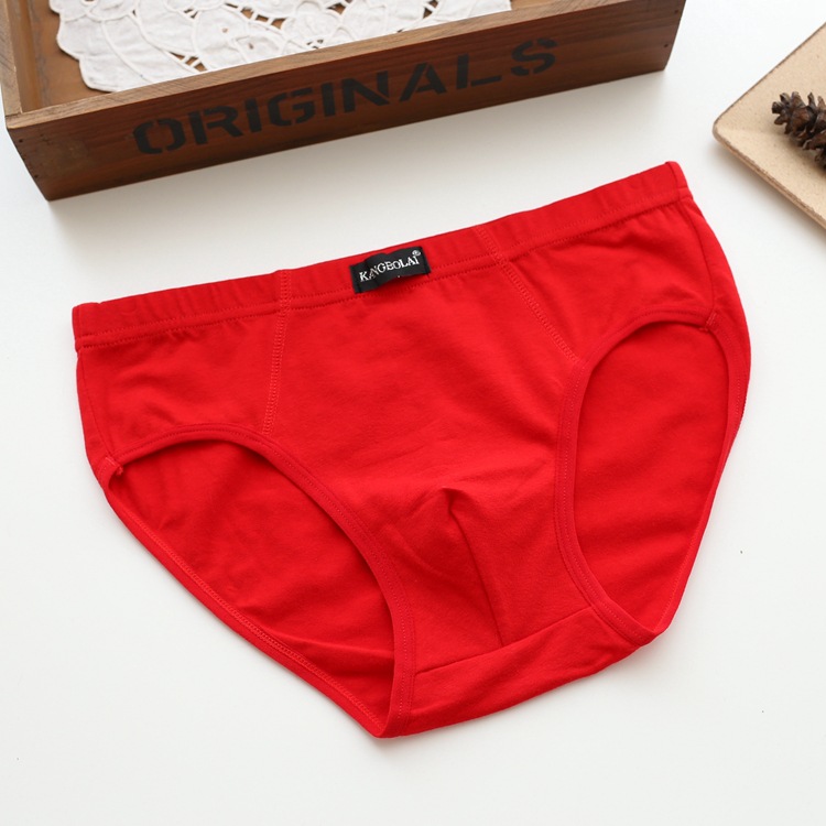 Summer Red Cotton Men's Underwear Mid-Waist Sexy Loose Large Size Briefs Men's Breathable Youth Underpants