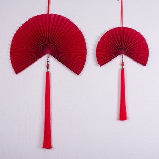 中国风扇形墙上装饰品扇子批发带葫芦吊坠家居软装饰折扇挂件挂饰