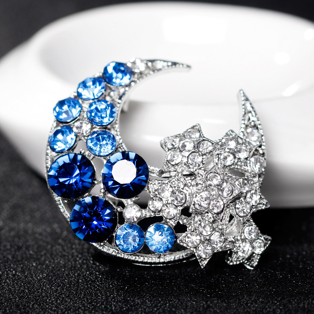 Korean Style Fashion Cute Star Moon Alloy Diamond Brooch Corsage Pin Foreign Trade Women's Jewelry Wholesale