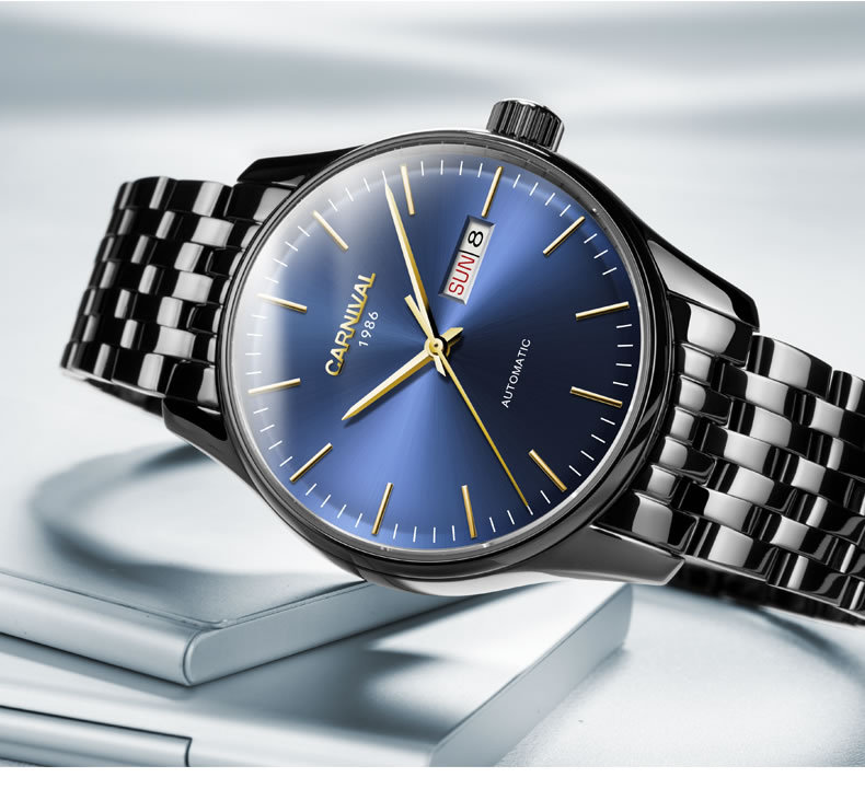 嘉年华男士手表 全自动机械表 休闲超薄防水男表 双日历手表