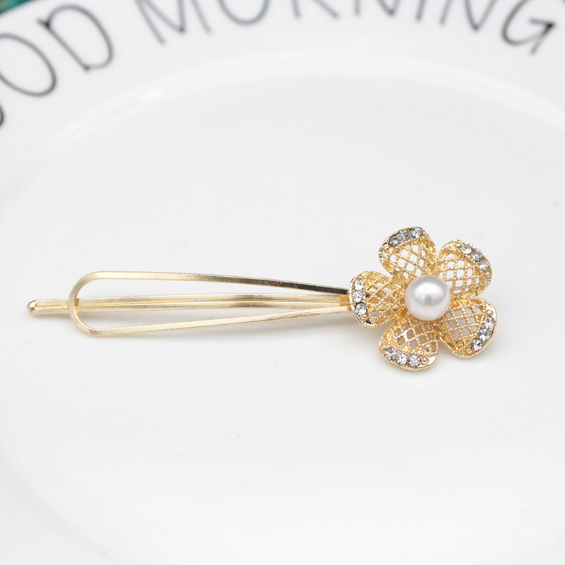 韩国热卖镂空金属森女系花朵镶钻发夹玫瑰花发饰简约边夹刘海夹
