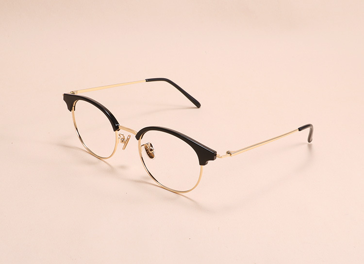 复古文艺超轻近视眼镜框tr90圆形半框复古镜架男女款透粉色10017