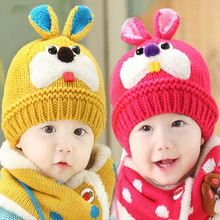 婴儿童加绒针织帽子围巾套装秋冬宝宝二件套保暖毛线帽