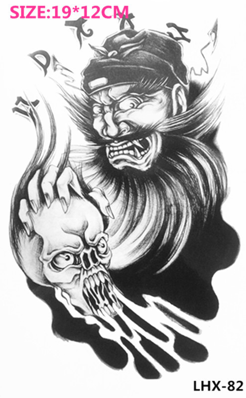 万圣节李逵打鬼花臂纹身花腿半甲男女环保仿真刺青彩绘厂家批发