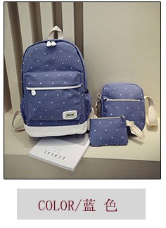 Foreign Trade Polka Dot Three-Piece Bag Outdoor Leisure Canvas Backpack College Style Large Capacity Schoolbag