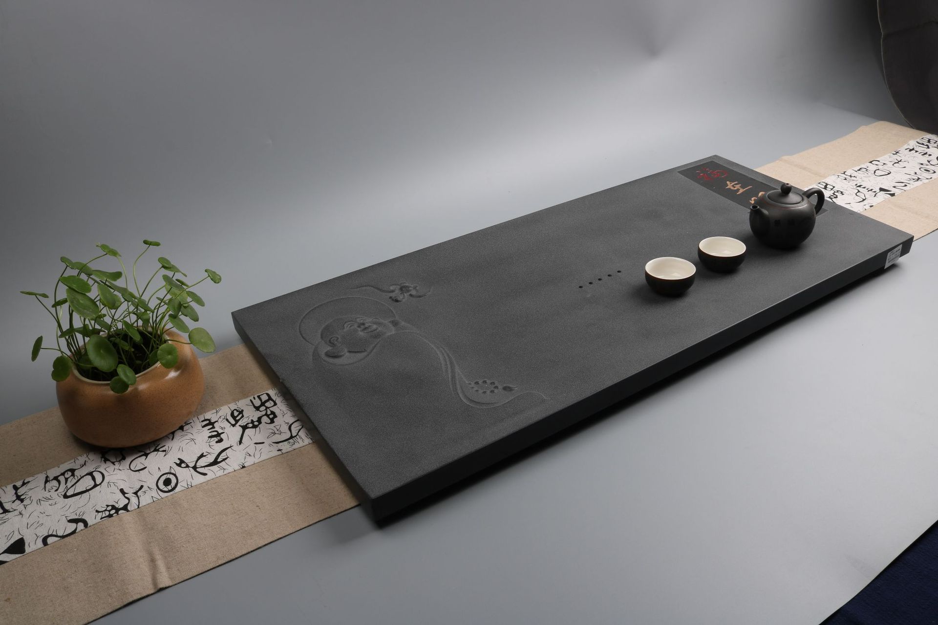 乌金石茶盘石头茶盘福在眼前家用天然黑金石功夫茶台厂家批发特价