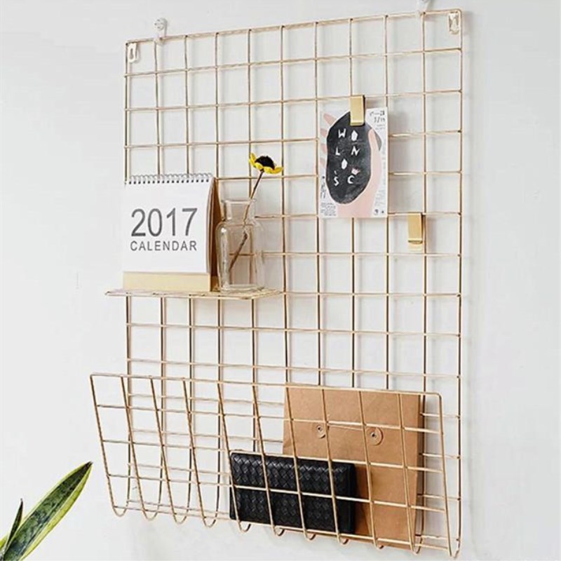 北欧风格简约工作室店铺墙面装饰照片墙厨房铁丝网格子收纳架子