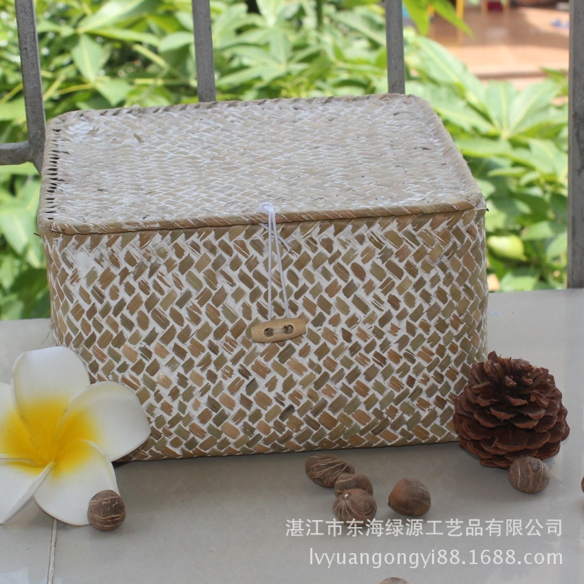 012S Seagrass Hand-Woven Storage Box Desktop Organize and Storage Packing Boxes Ins Gift Knitted Basket