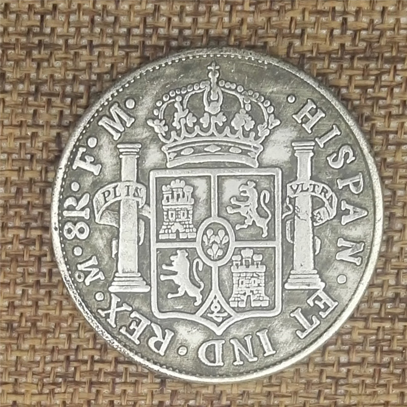西班牙1776卡洛斯三世双柱做旧白铜银币外国银元古玩钱币可吹响
