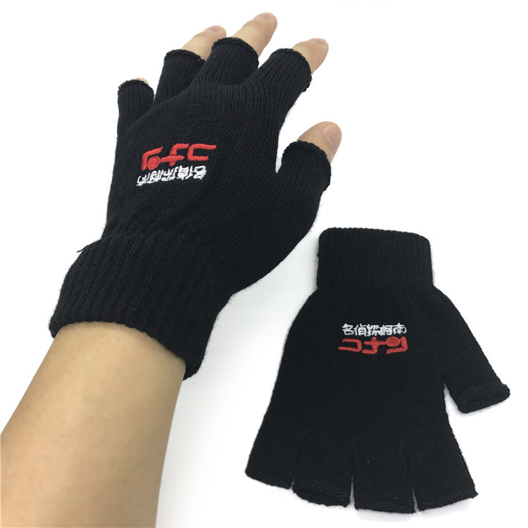 动漫新款冬季名侦探柯南手套周边个性保暖针织毛线露半指手套男女