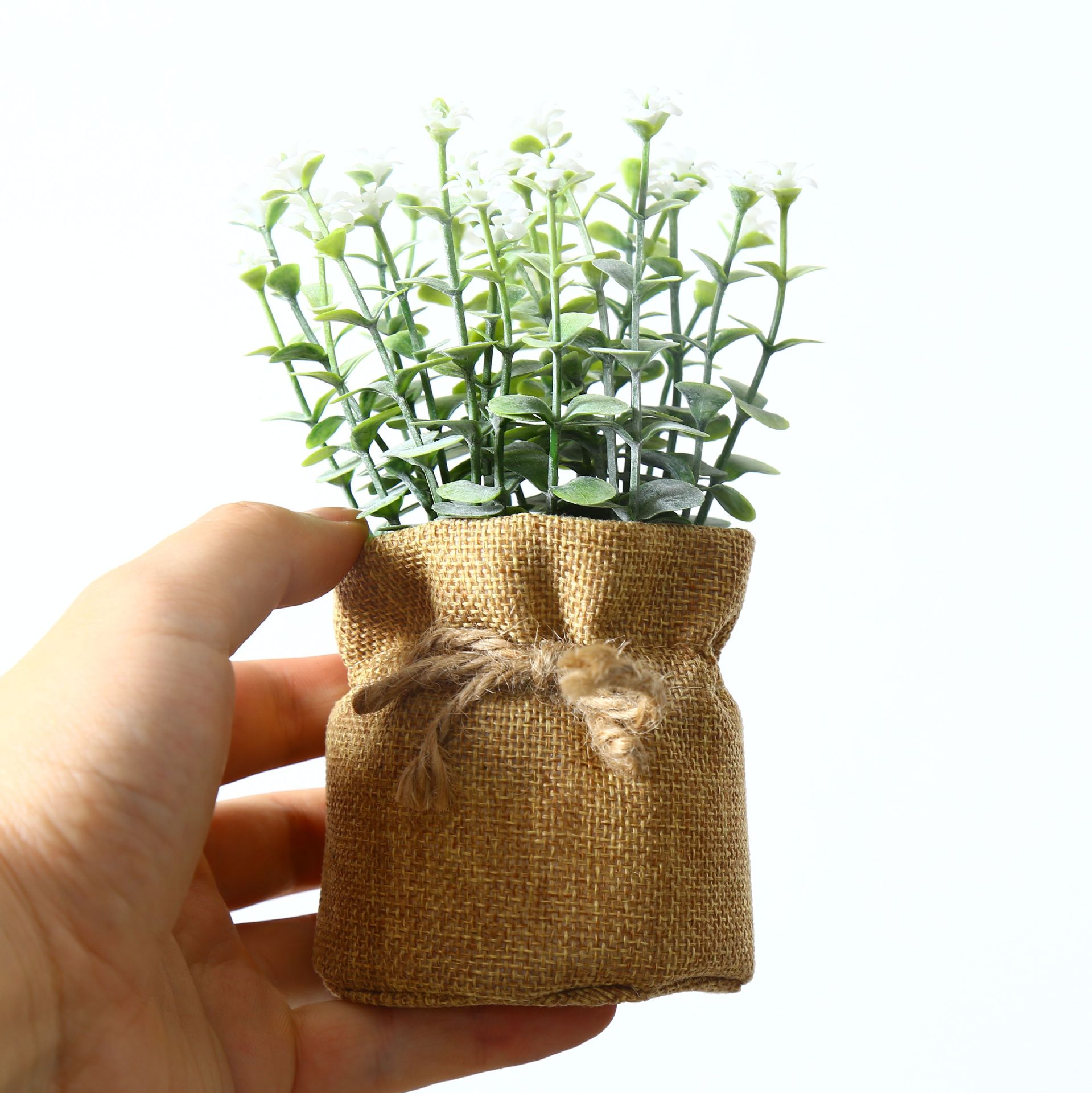 麻布袋小米兰仿真花假花仿真植物盆栽绿植小盆景创意家居装饰摆件