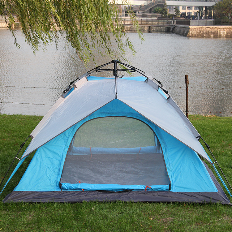 厂家新款自动伸缩玻璃纤维杆防晒防雨防虫免搭建速开野外露营帐篷