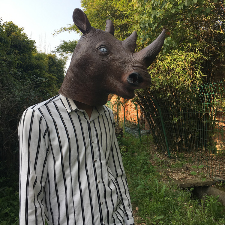 搪胶犀牛角面具 橡胶面具 动物头套 乳胶面具 万圣节派对面具头套