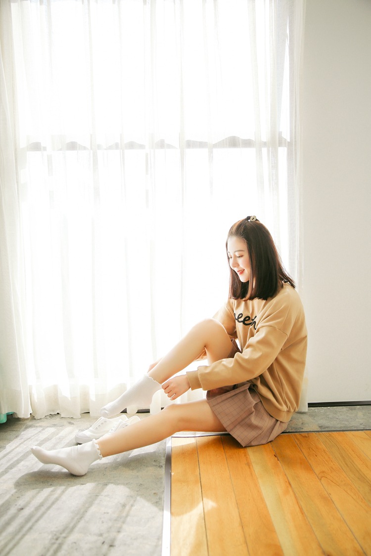 春夏新款全棉女袜子纯色短袜堆堆袜木耳花边森系可爱抽条日系批发