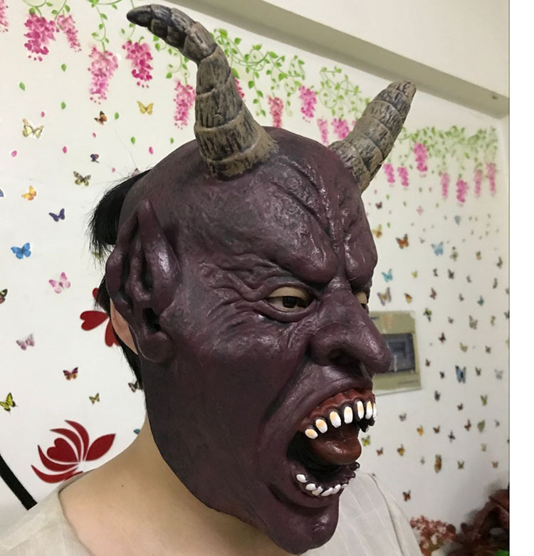 恐怖鬼脸面具羊角款魔鬼假面万圣节舞会装扮演出派对吓人道具