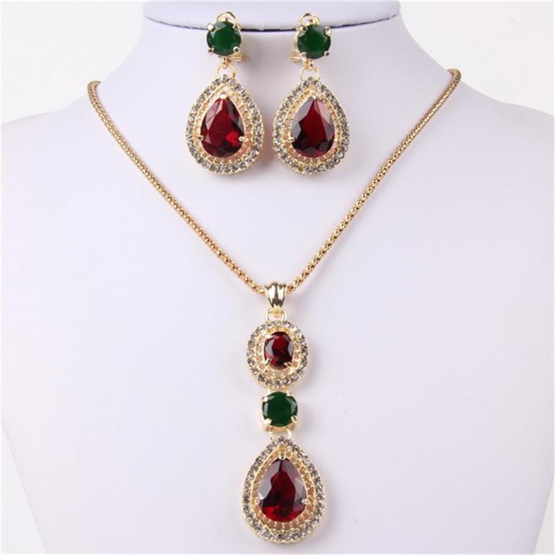 欧美爆款水滴吊坠水晶钻项链女式耳环首饰套装外贸项饰品批发6024