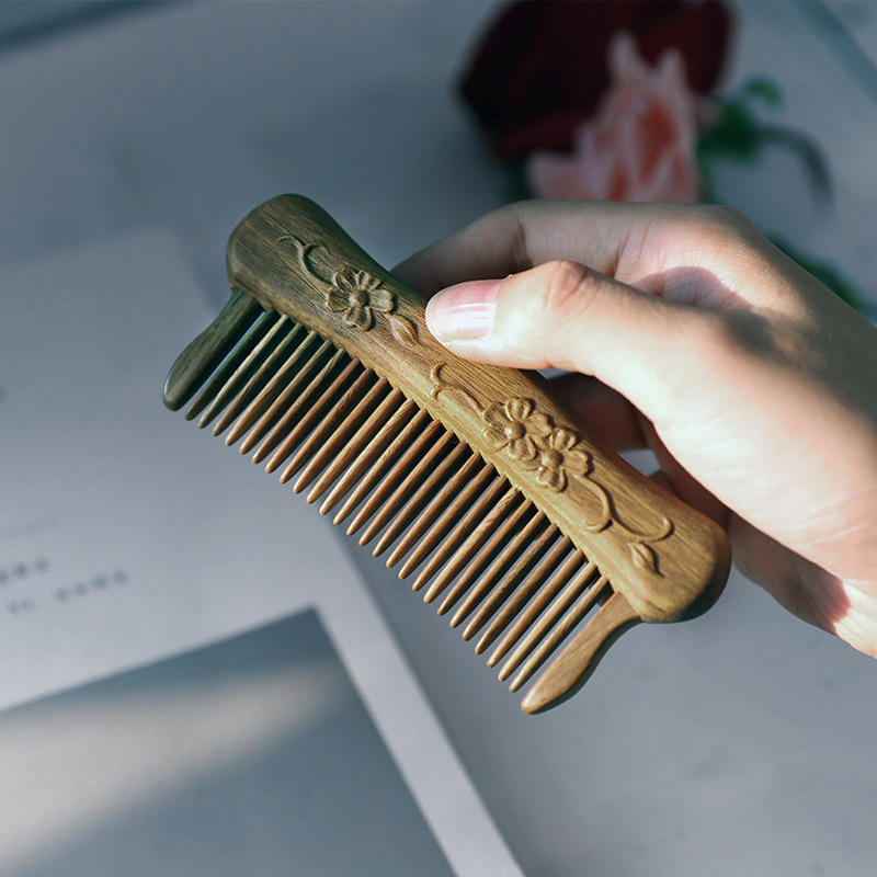 周广胜绿檀木梳女朋友创意礼物免费刻字设计礼品木制品木梳